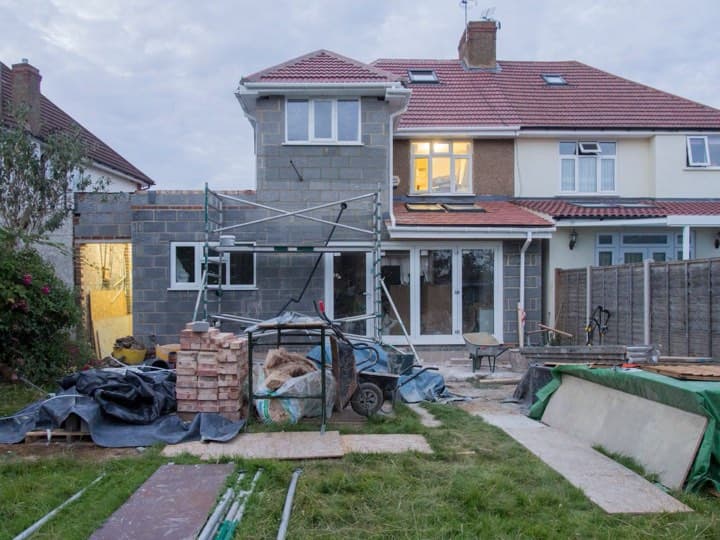 A house with a rear extension under construction