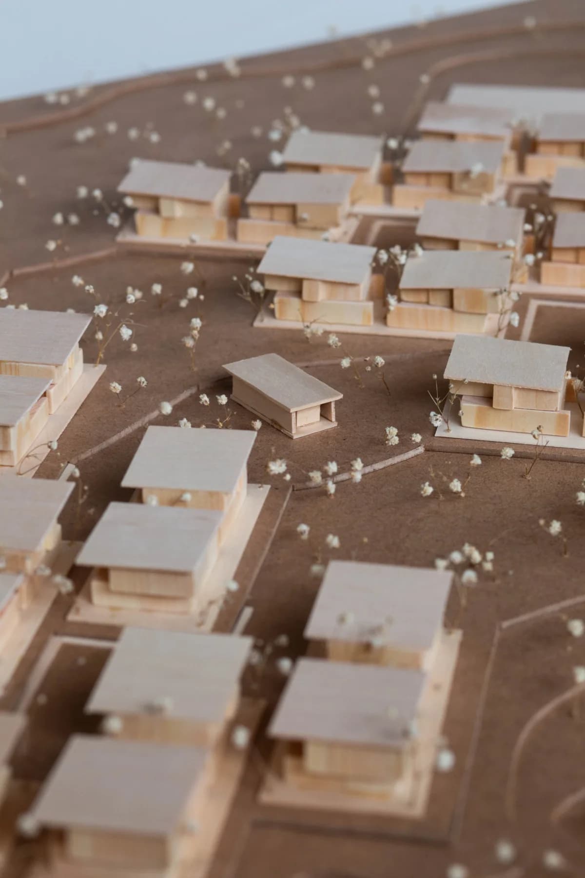 Wooden site model showing residential lots and parcels
